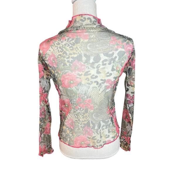 Fillil sheer leopard print long sleeve top floral Y2K festival rave sheer - Picture 5 of 6